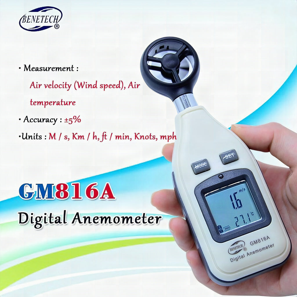 Anemómetro digital de mano con pantalla LCD retroiluminada