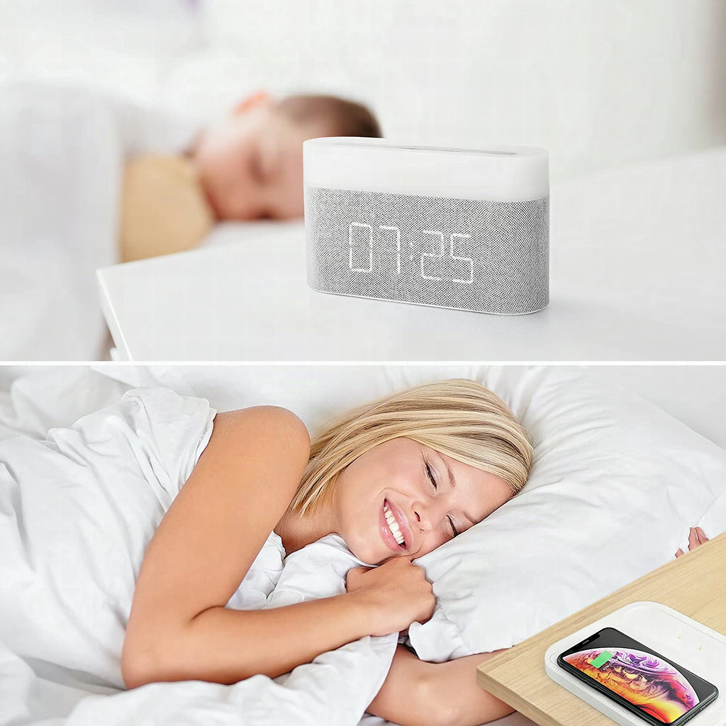 Cargador inalámbrico 3 en 1 con lámpara LED y despertador digital