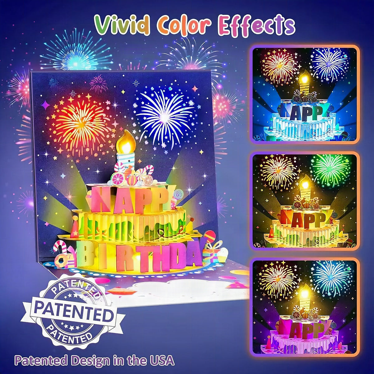 Tarjeta de cumpleaños con música y efecto de luz