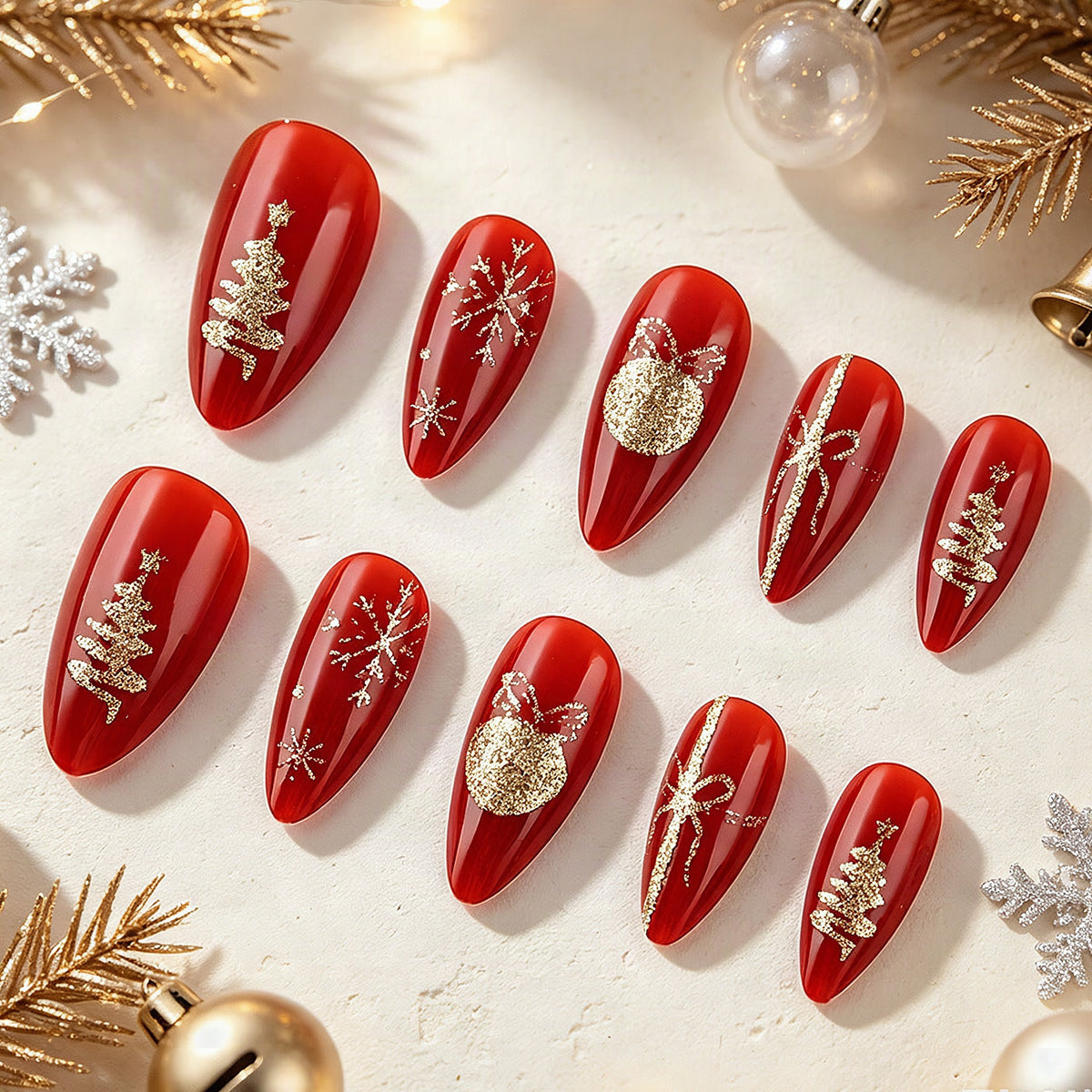 Set de uñas decorativas temática festiva
