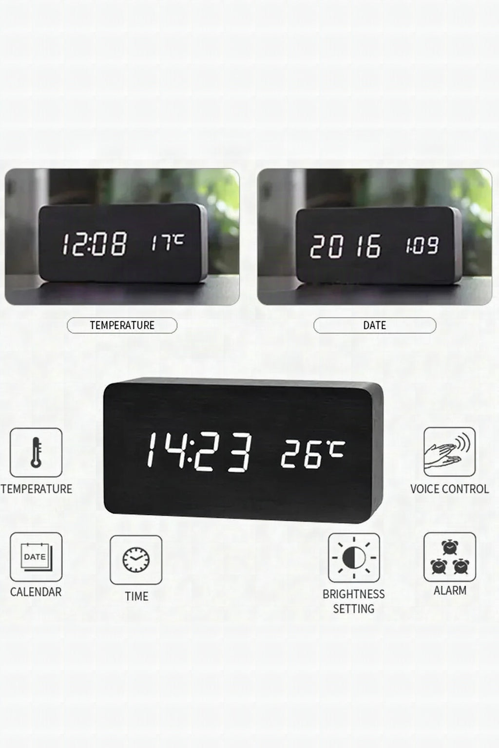 Reloj digital LED de madera