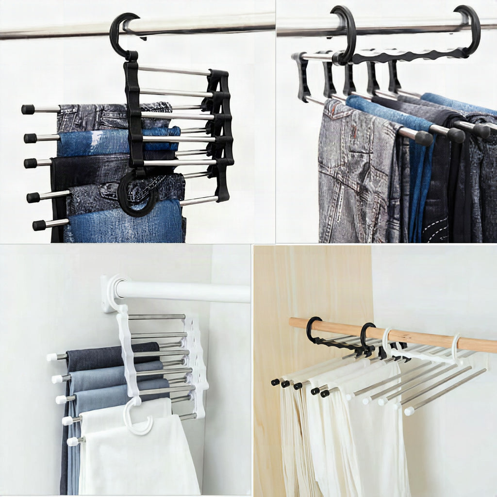 Percha múltiple extensible de acero inoxidable para pantalones
