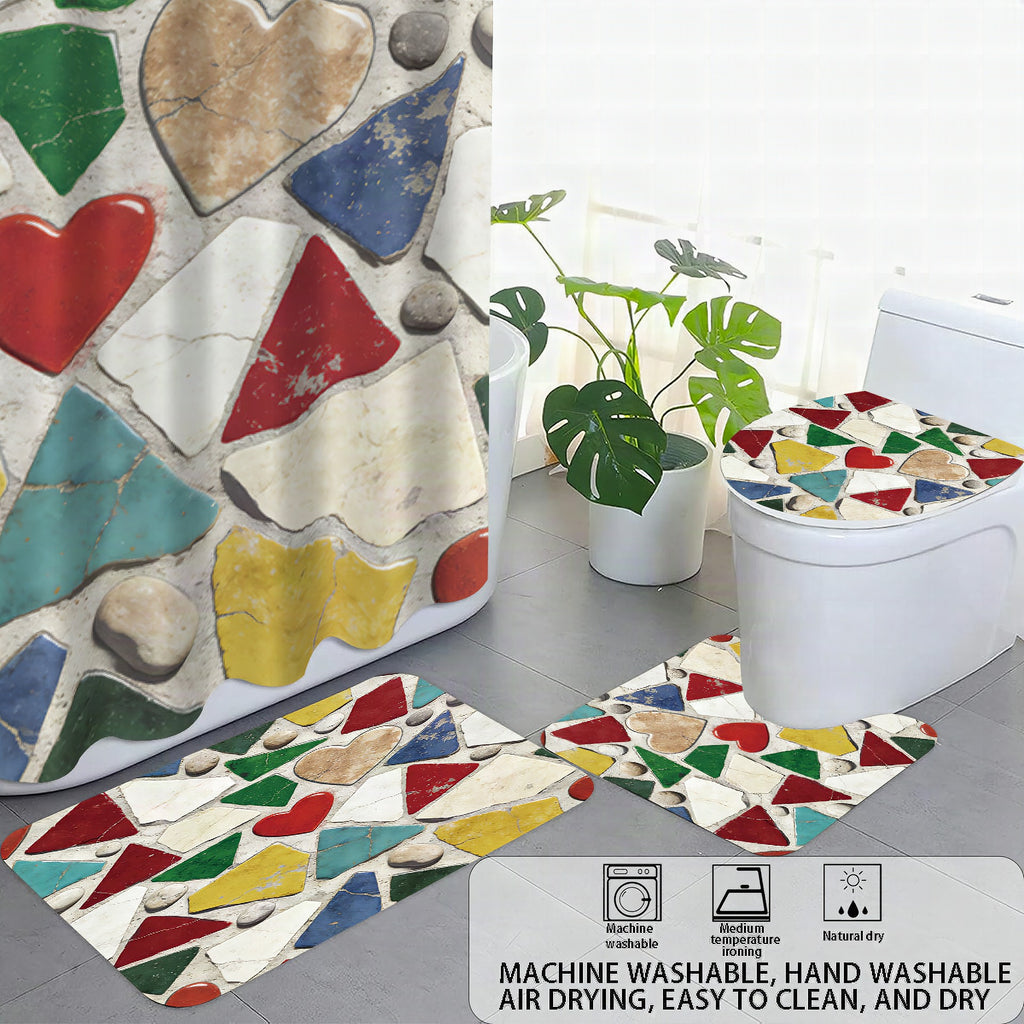 Set de decoración para baño con cortina y alfombrillas