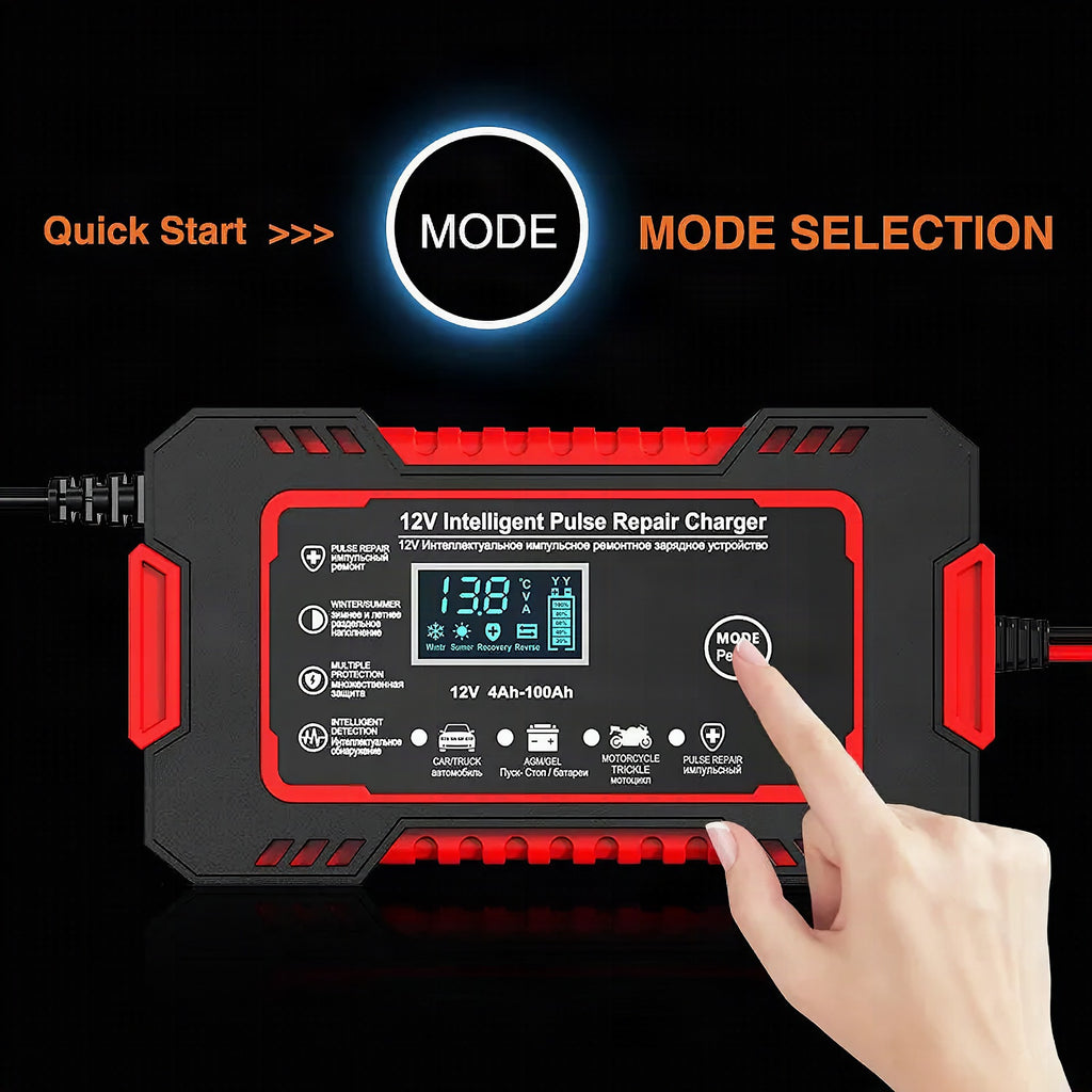 Cargador inteligente de batería de coche 12V 6A con reparación por pulsos y pantalla LCD
