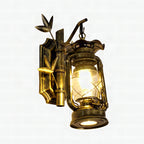 Aplique de pared industrial farol 1 luz con cristal transparente y placa trasera de bambú metálico