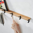Perchero de pared con ganchos dobles de madera de caucho nórdica y aluminio