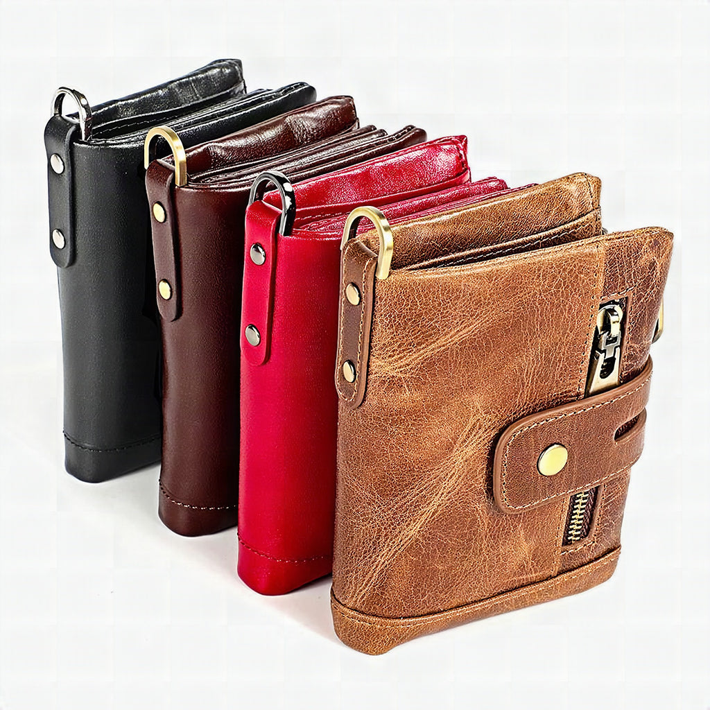 Cartera retro de piel con cremallera