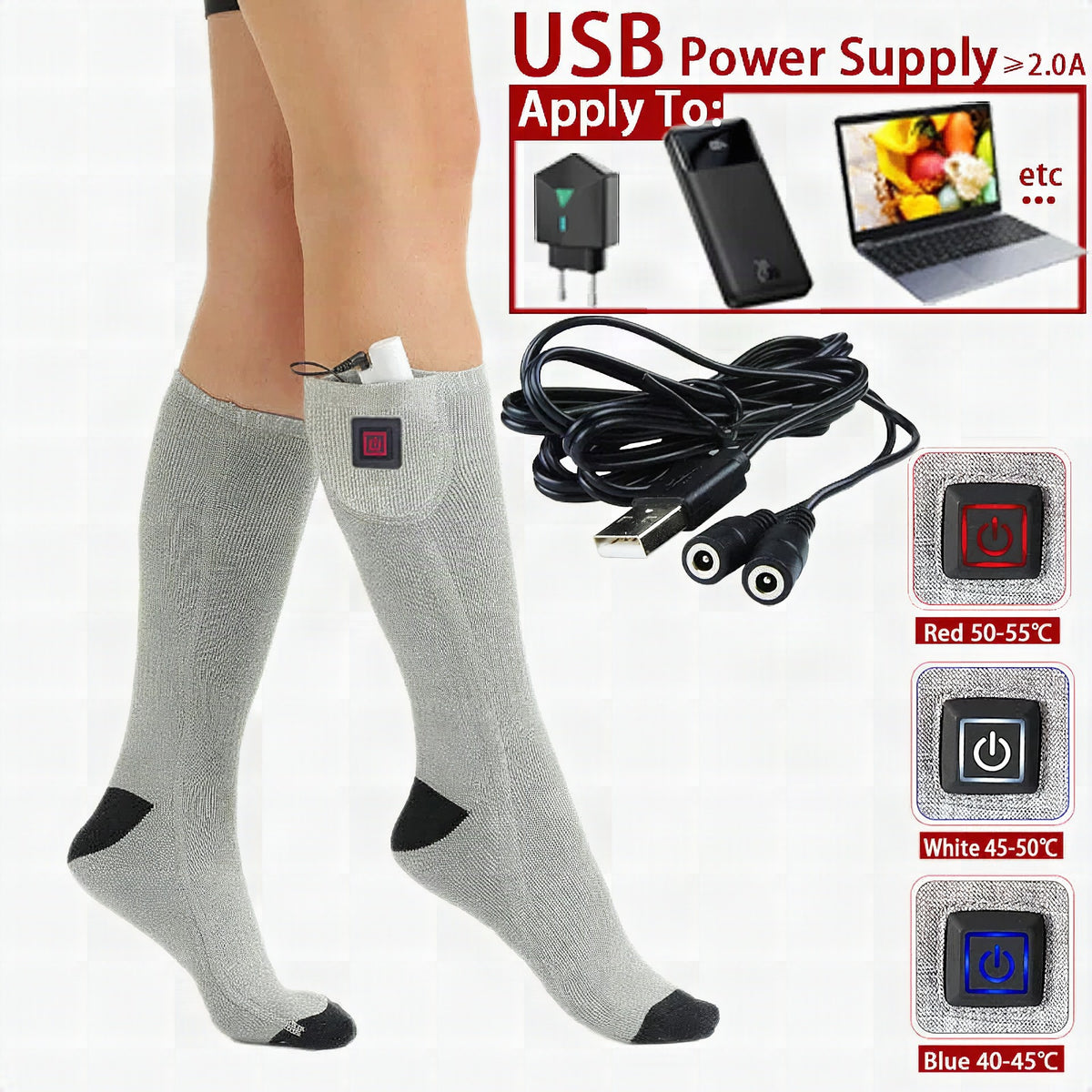 Calcetines térmicos eléctricos ThermaStep con USB y 3 niveles de calor