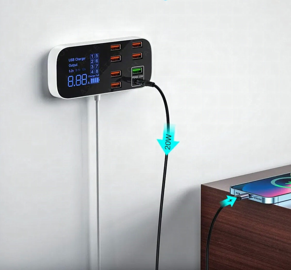 Cargador USB múltiple Eindhoven con carga rápida