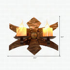Aplique de pared vintage estilo farol con 2 luces, placa de madera y pantalla de metal negro