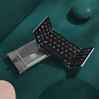 Teclado inalámbrico plegable recargable con funda de piel para tablet y portátil Android, Windows e iOS