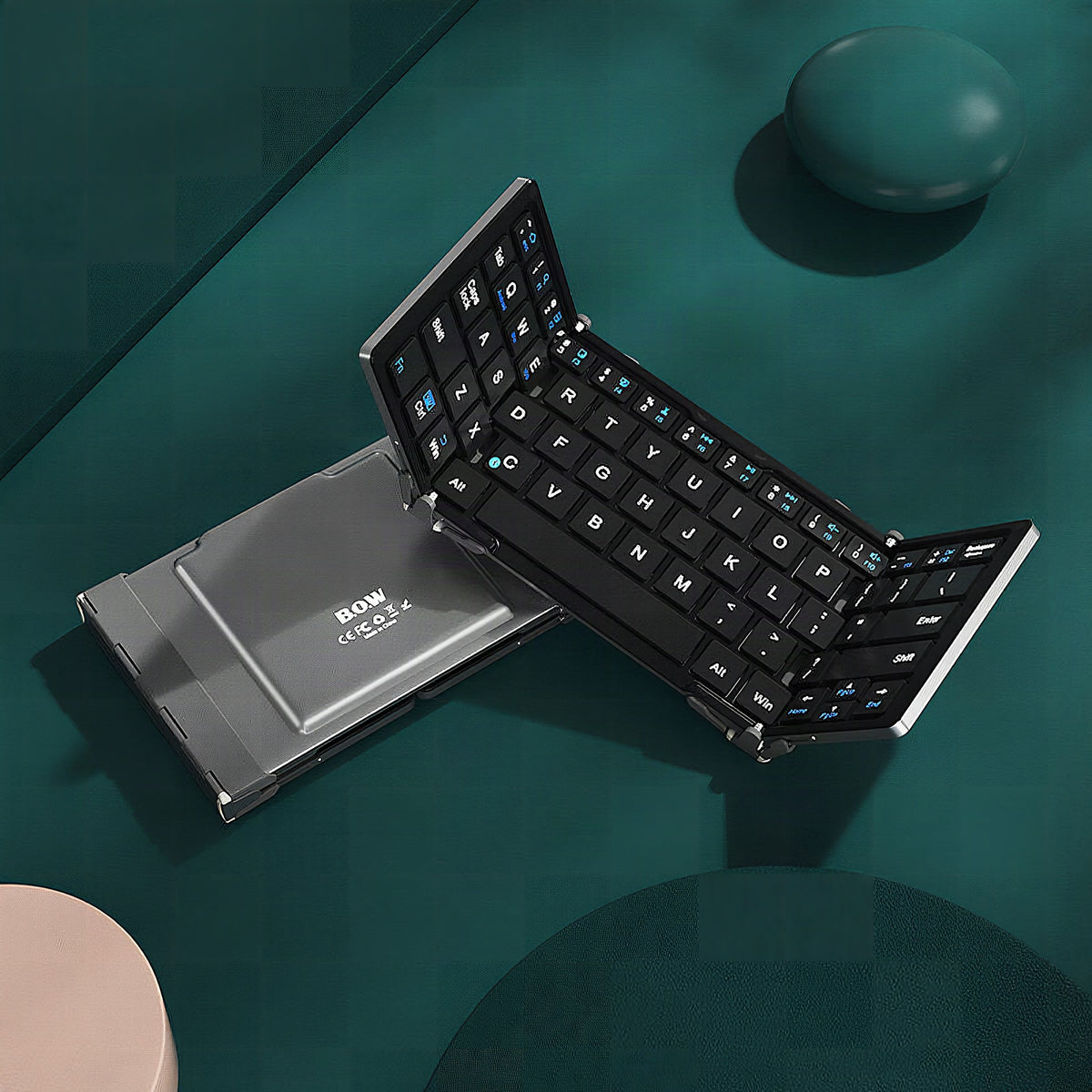 Teclado inalámbrico plegable recargable con funda de piel para tablet y portátil Android, Windows e iOS