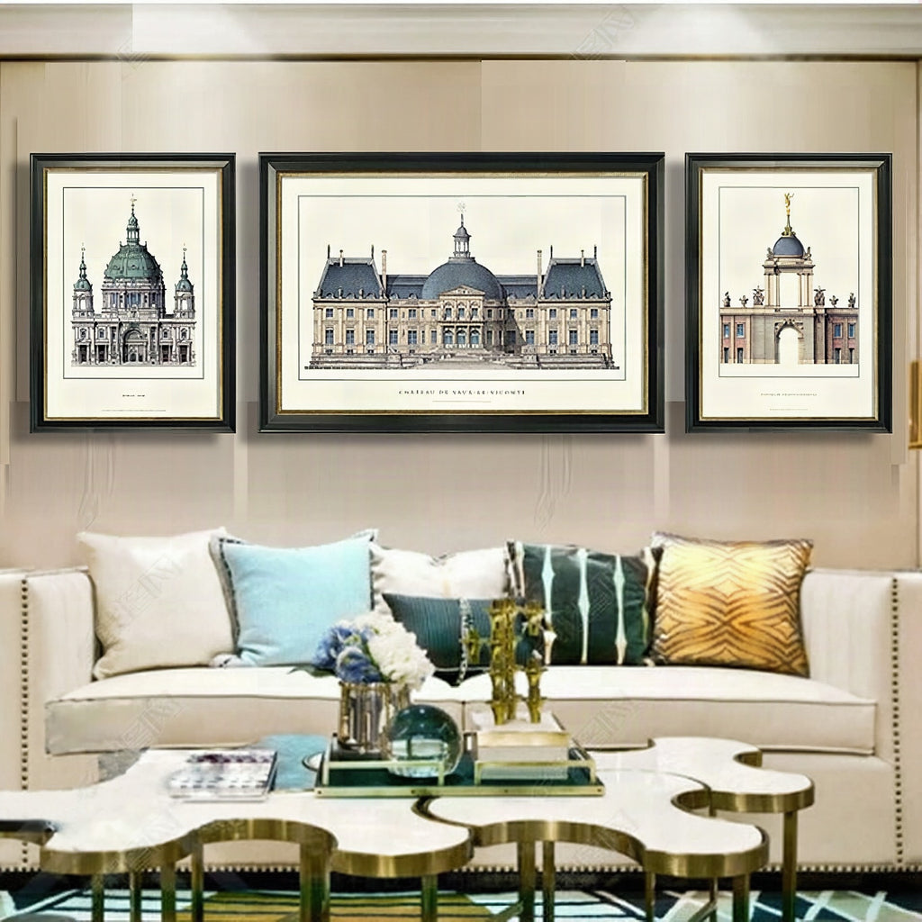 Set de láminas arquitectónicas enmarcadas elegantes