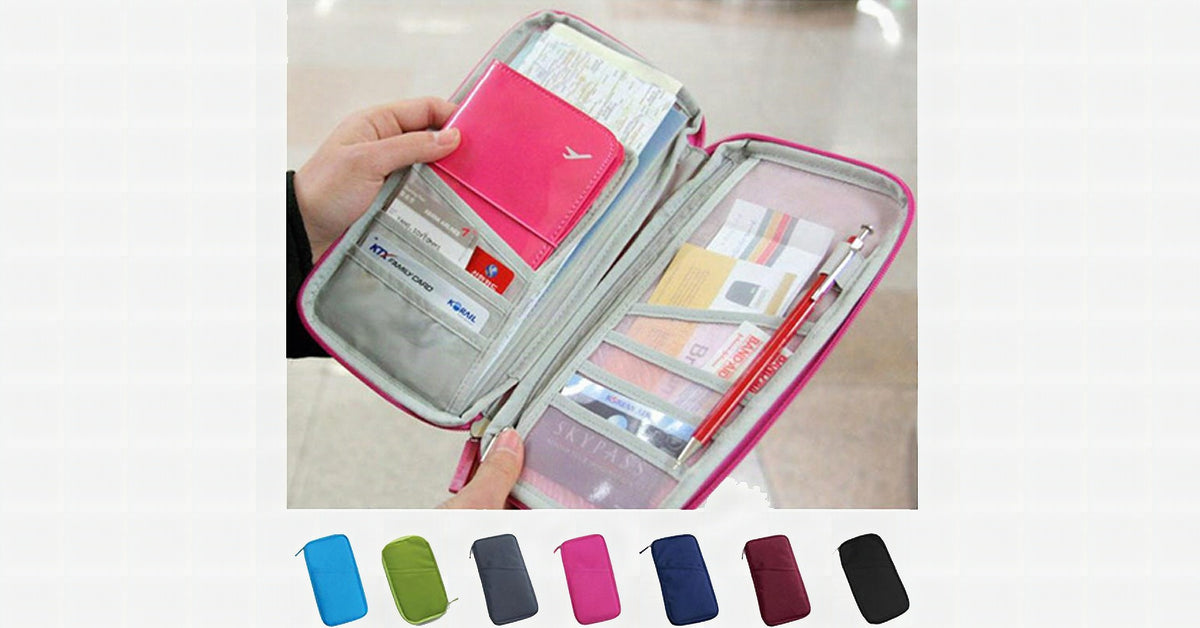 Cartera de viaje con cremallera – Diseño clásico multicolor con compartimentos para tarjetas