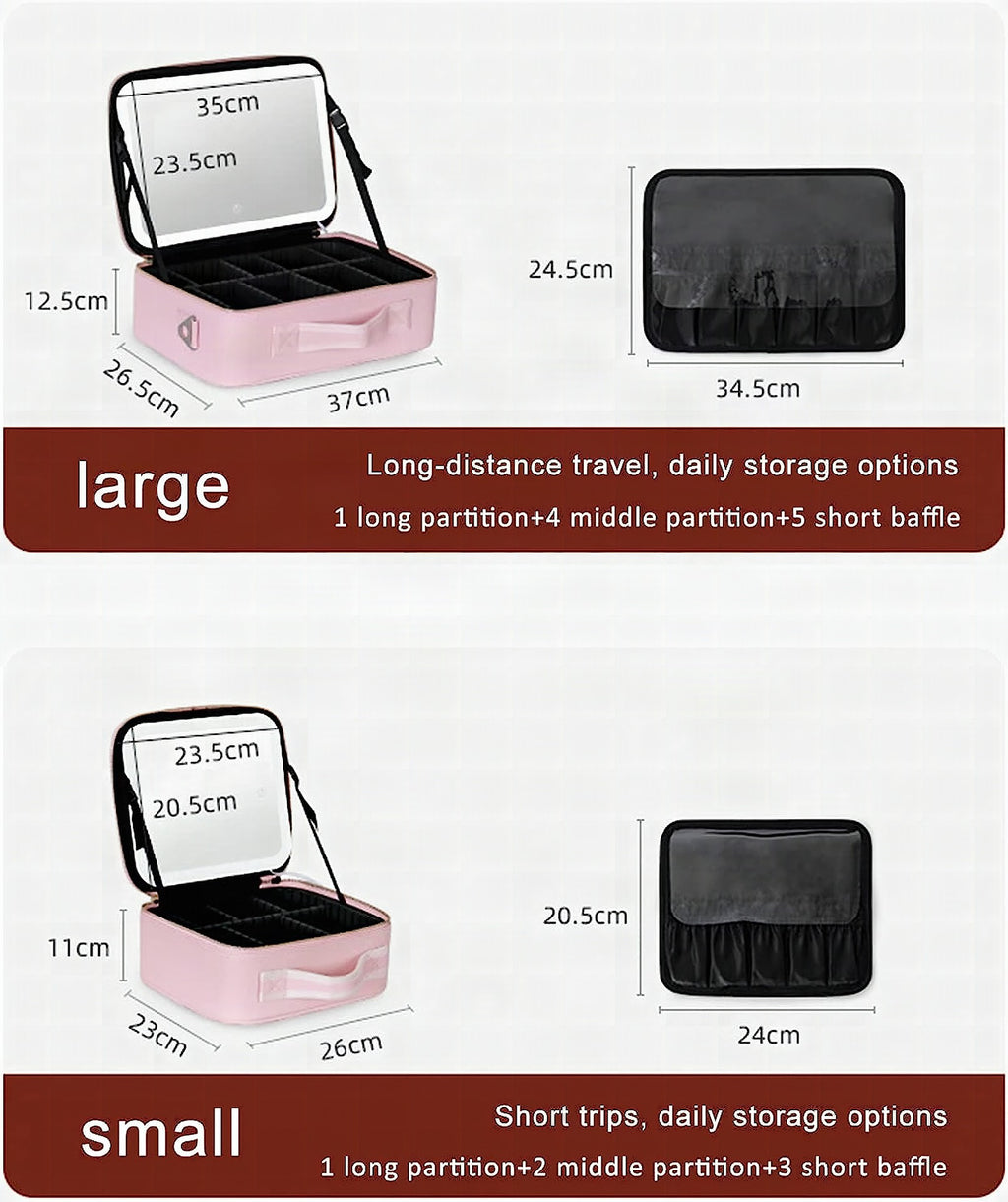 Neceser de viaje con espejo LED y luz regulable