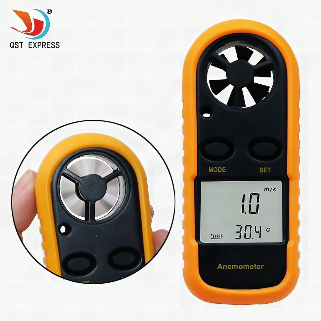 Anemómetro digital portátil con termómetro y pantalla LCD
