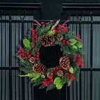 Corona navideña con bayas rojas y hojas de ciprés verde – Decoración perfecta para las fiestas