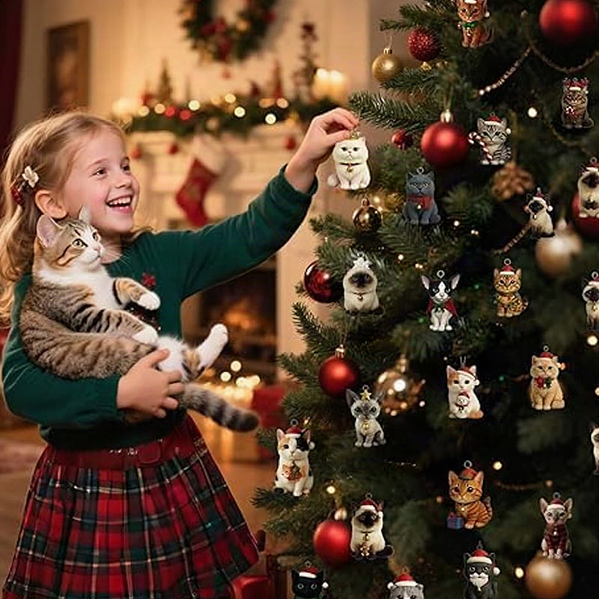 Calendario de adviento navideño de gatos – 24 figuras acrílicas festivas para la cuenta atrás de Navidad