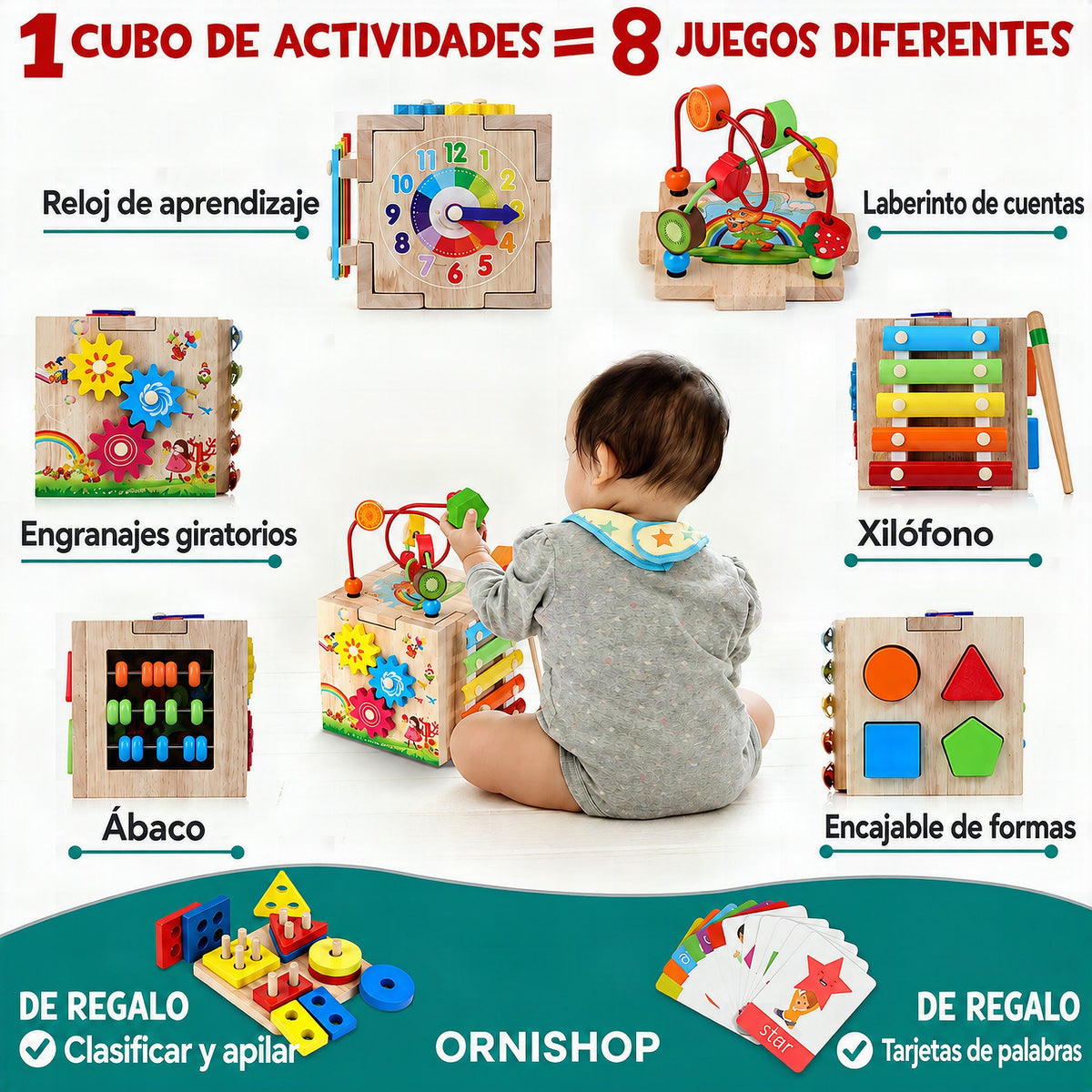 Cubo Educativo Montessori de Madera 8 en 1 MINDBLOX
