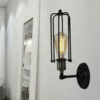 Aplique de pared industrial vintage con jaula metálica negra