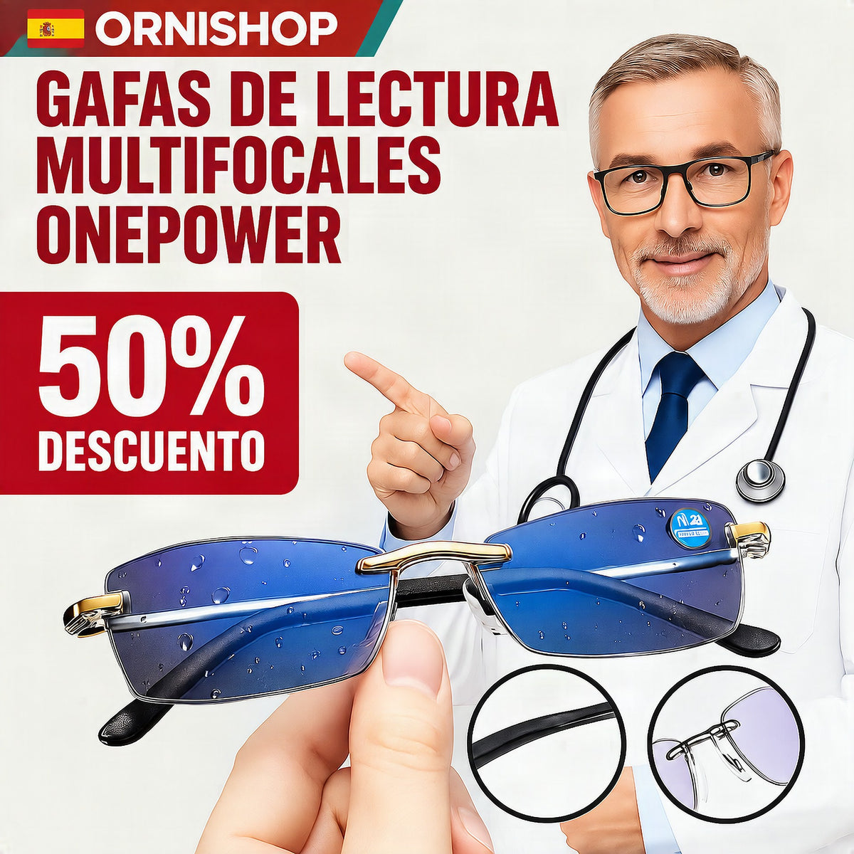 Gafas multifocales inteligentes con ajuste automático junto a estuche premium y spray limpiador incluidos