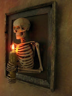 Esqueleto enmarcado 3D con vela para decoración de Halloween