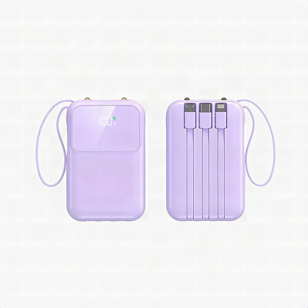 Batería externa portátil de 10.000 mAh con carga rápida y cables integrados
