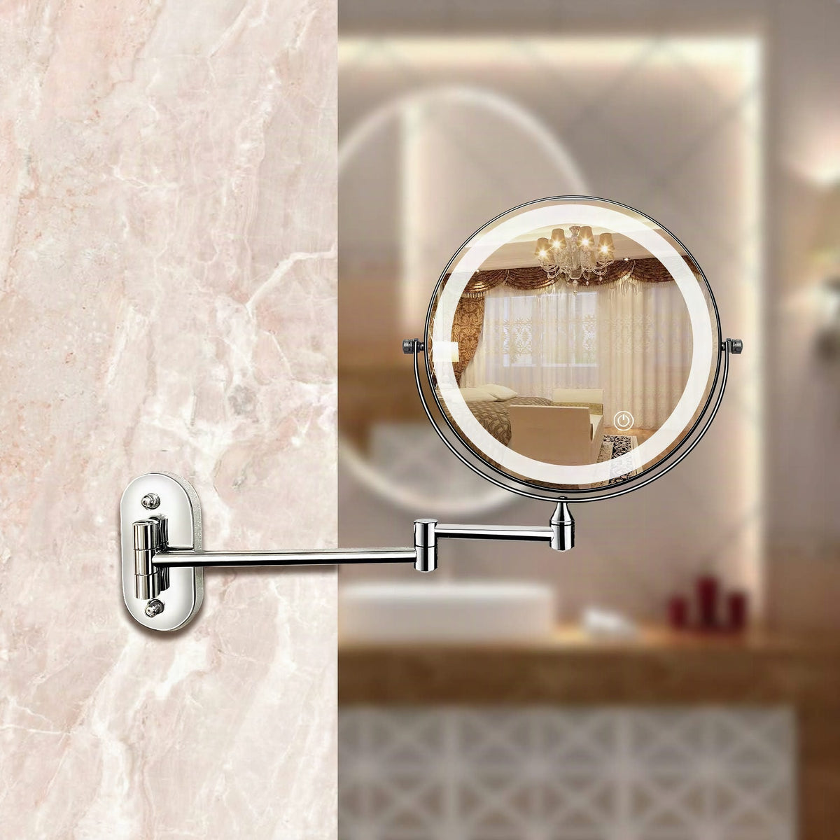 Espejo de pared LED con marco cromado y aumento