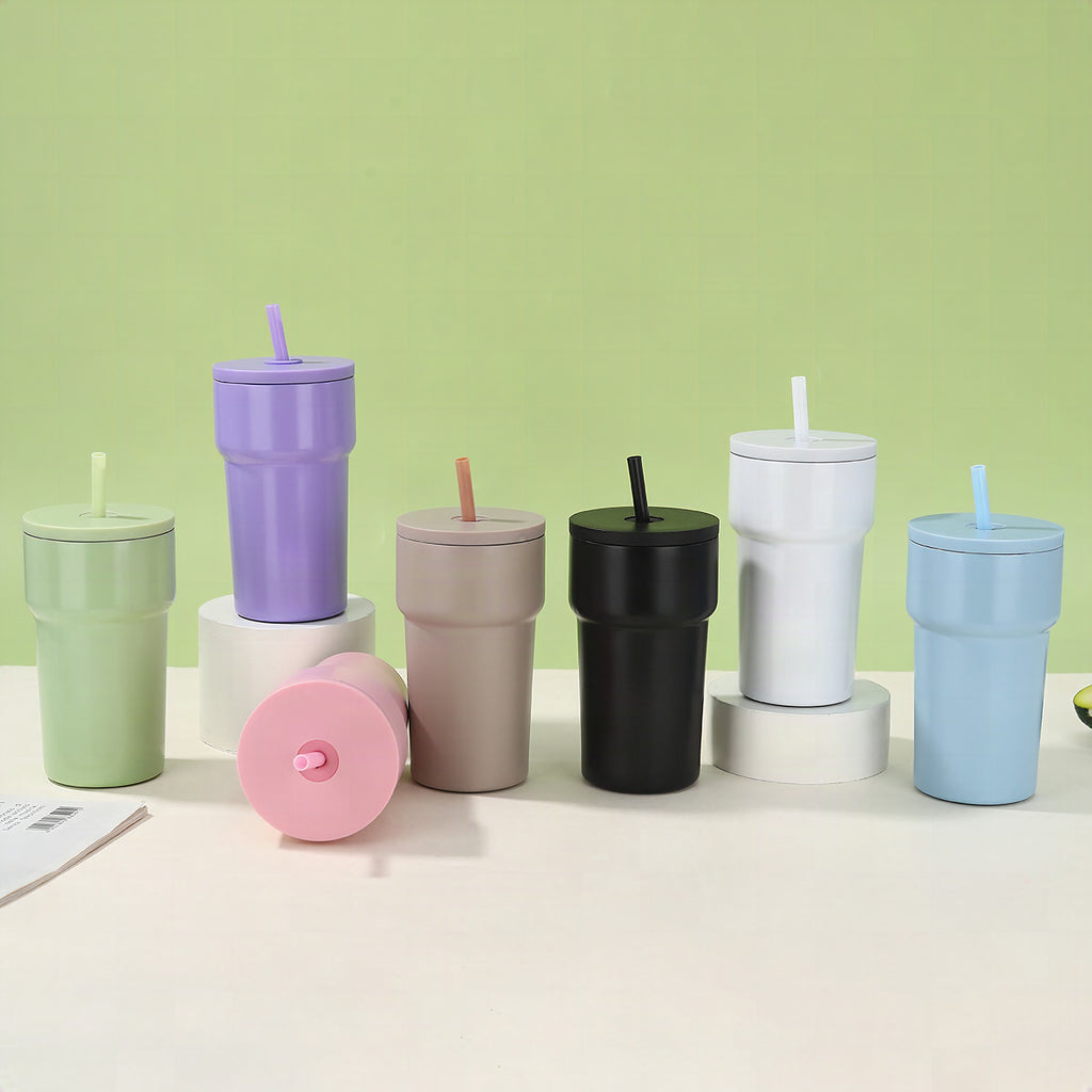 Vaso térmico unisex con tapa antipolvo y pajita