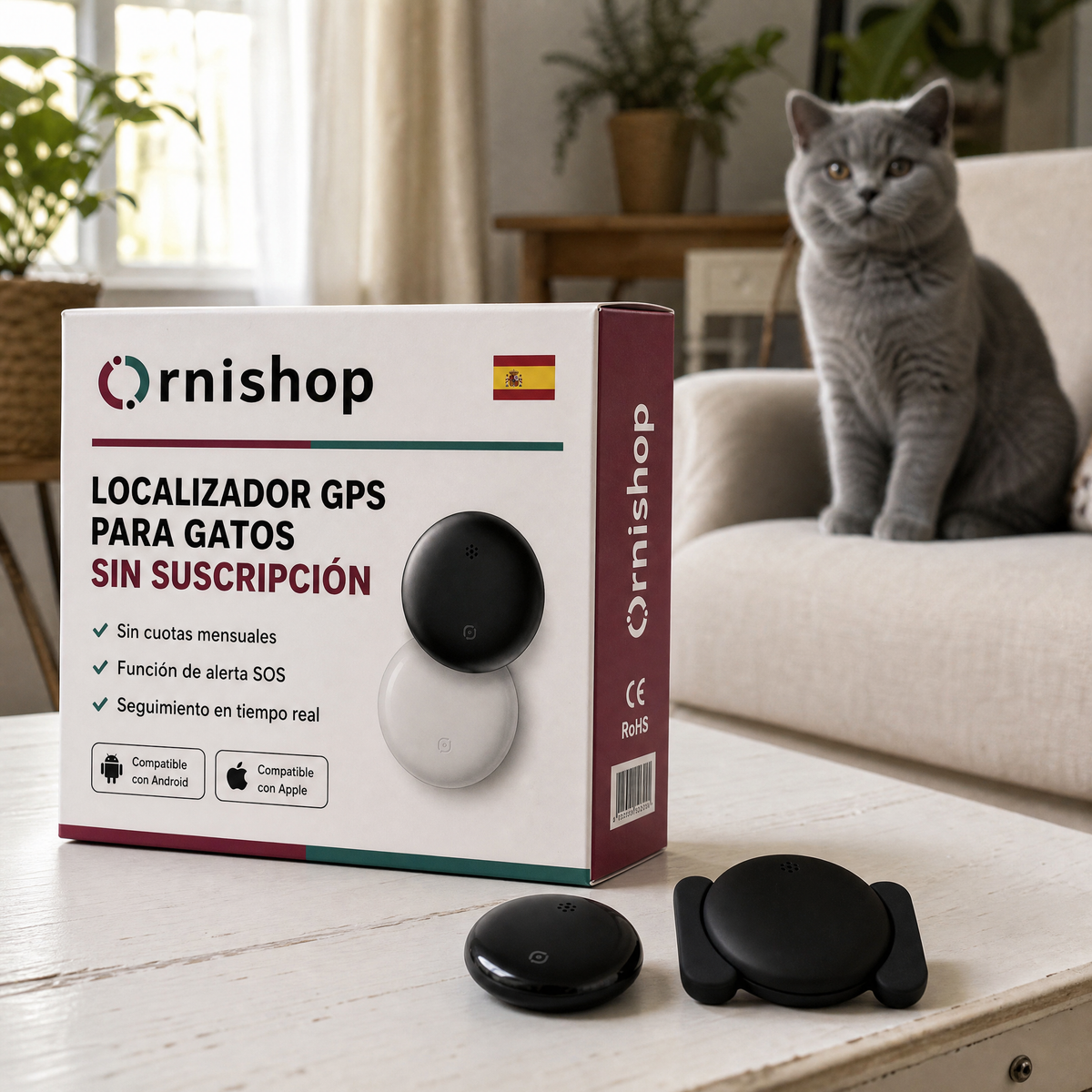 Rastreador GPS para Mascotas Sin Cuotas – Localización Mundial Apple y Android Find My – Autonomía 12 Meses