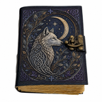 Cuaderno Místico Lobo Celestial bajo la Luna con Cierre Metálico Vintage