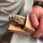 Abrazadera de madera para abrir ostras de forma rápida y segura