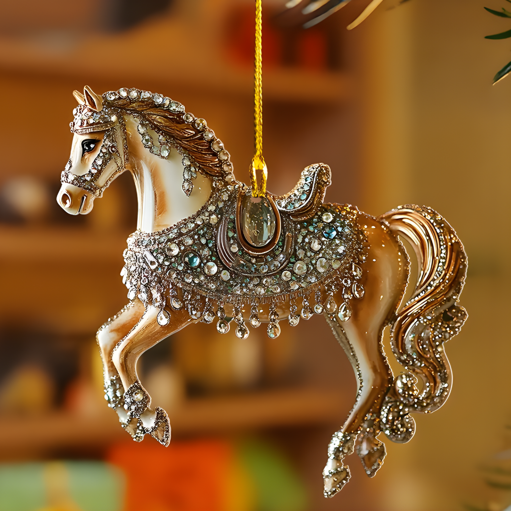 Adorno navideño de caballo con brillantes de acrílico para árbol