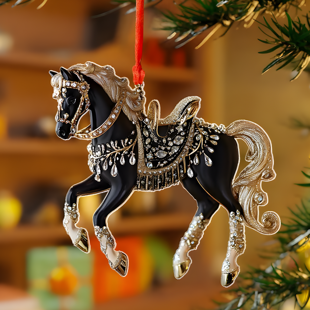 Adorno navideño de caballo con brillantes de acrílico para árbol