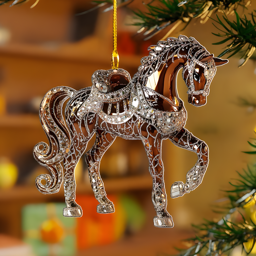 Adorno navideño de caballo con brillantes de acrílico para árbol