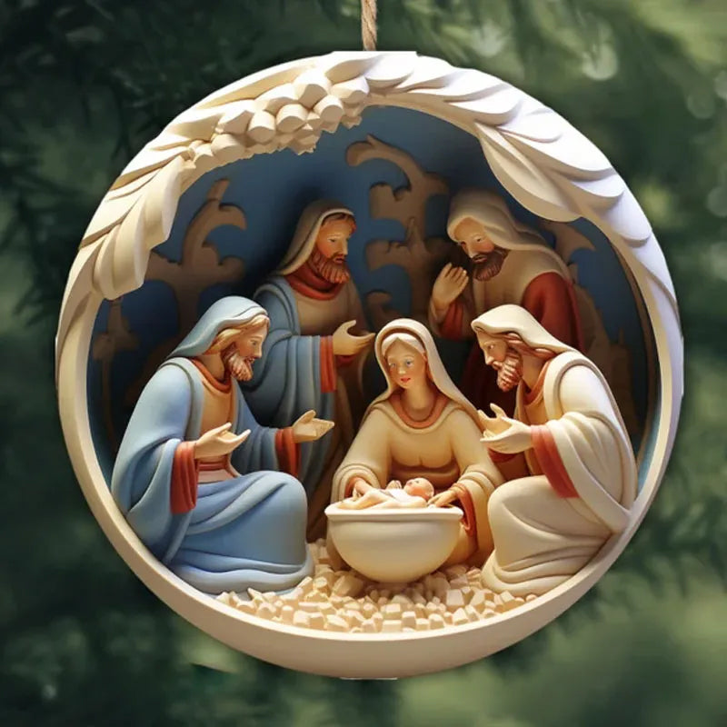 Adorno navideño de belén en cerámica