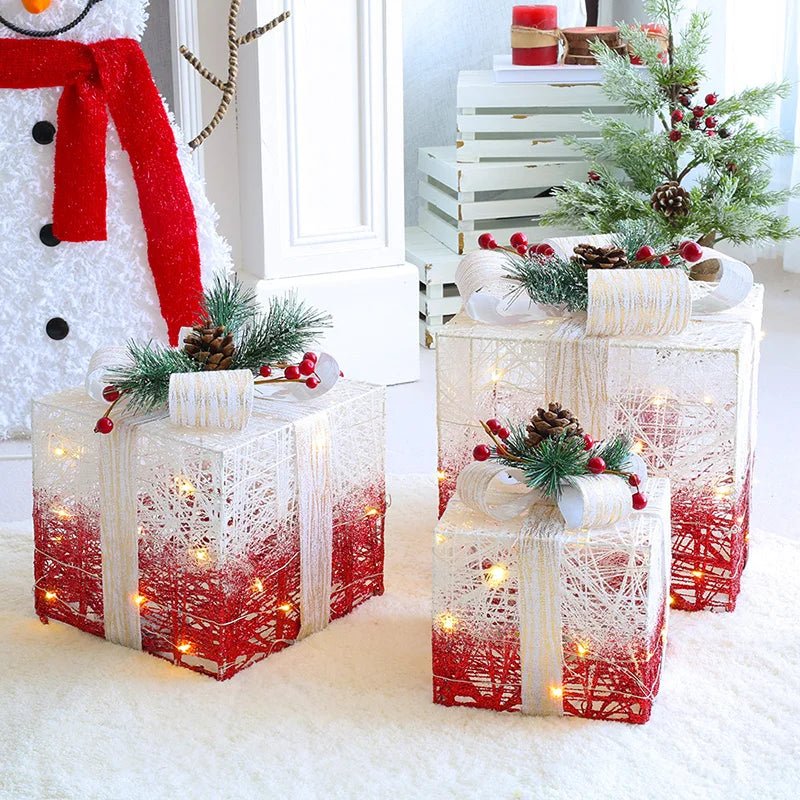 Adorno navideño LED de árbol, muñeco de nieve o caja de regalo