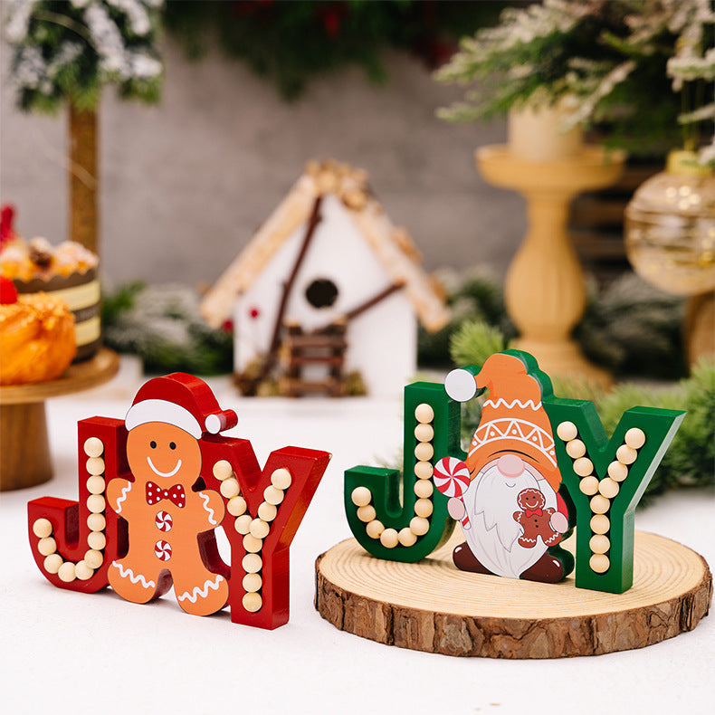 Adorno navideño de madera gnomo jengibre JOY