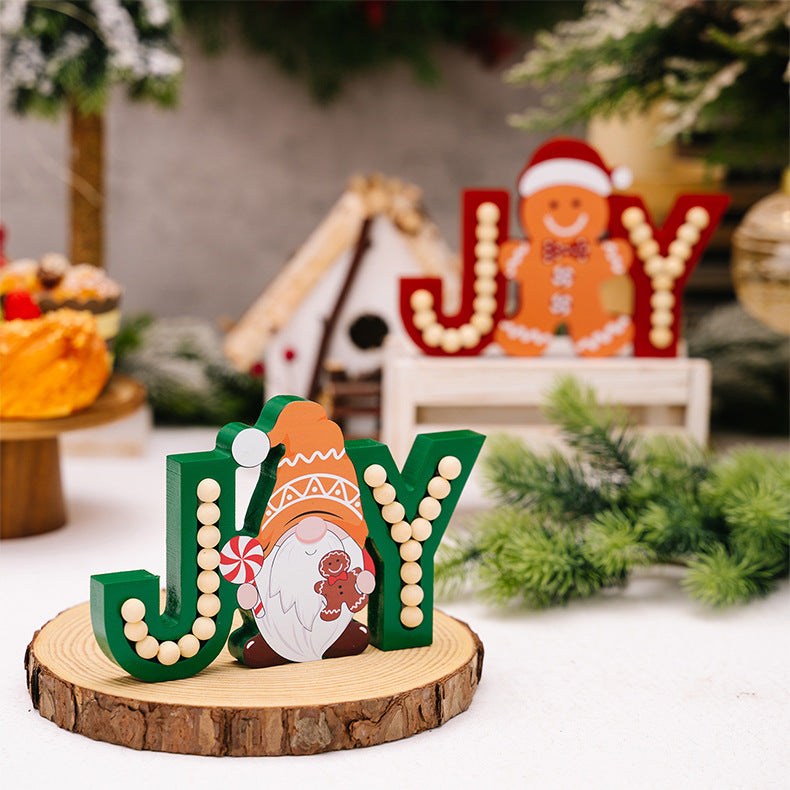 Adorno navideño de madera gnomo jengibre JOY