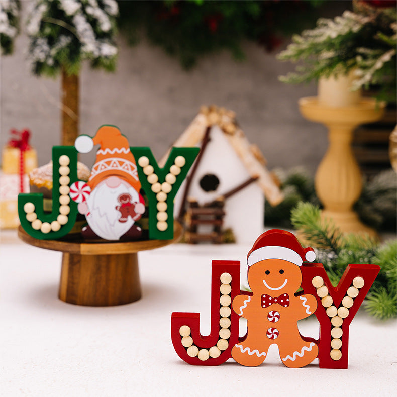 Adorno navideño de madera gnomo jengibre JOY