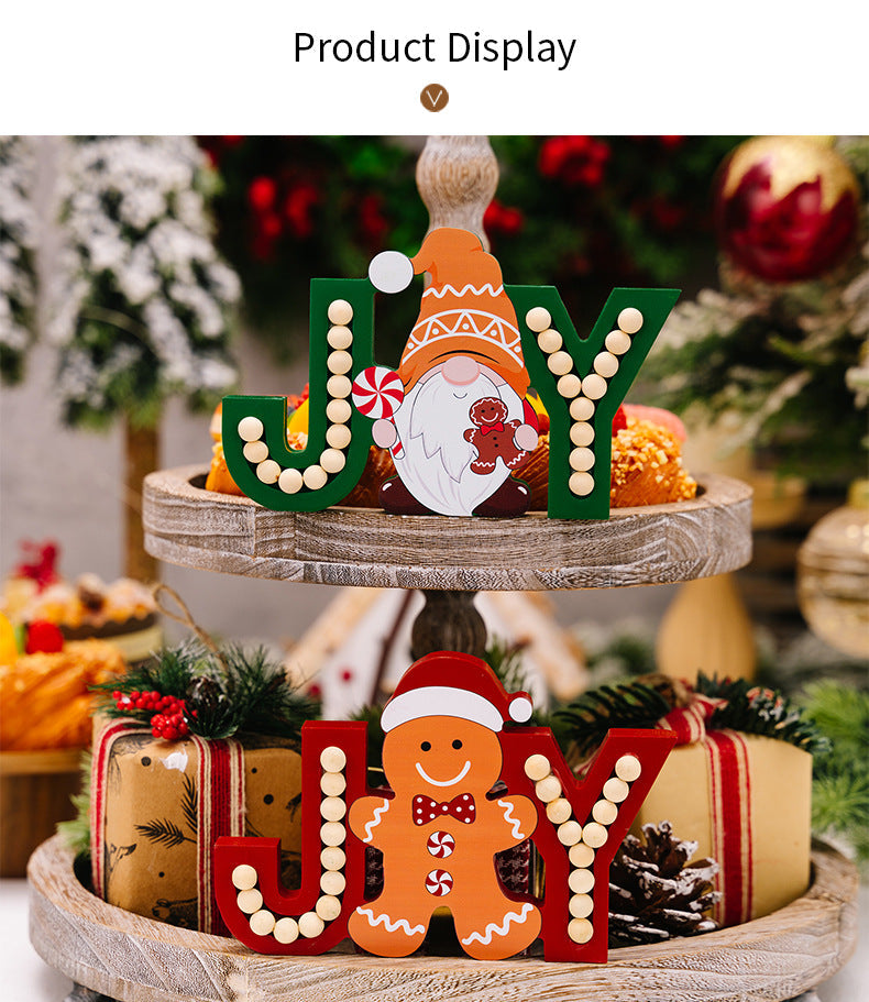 Adorno navideño de madera gnomo jengibre JOY