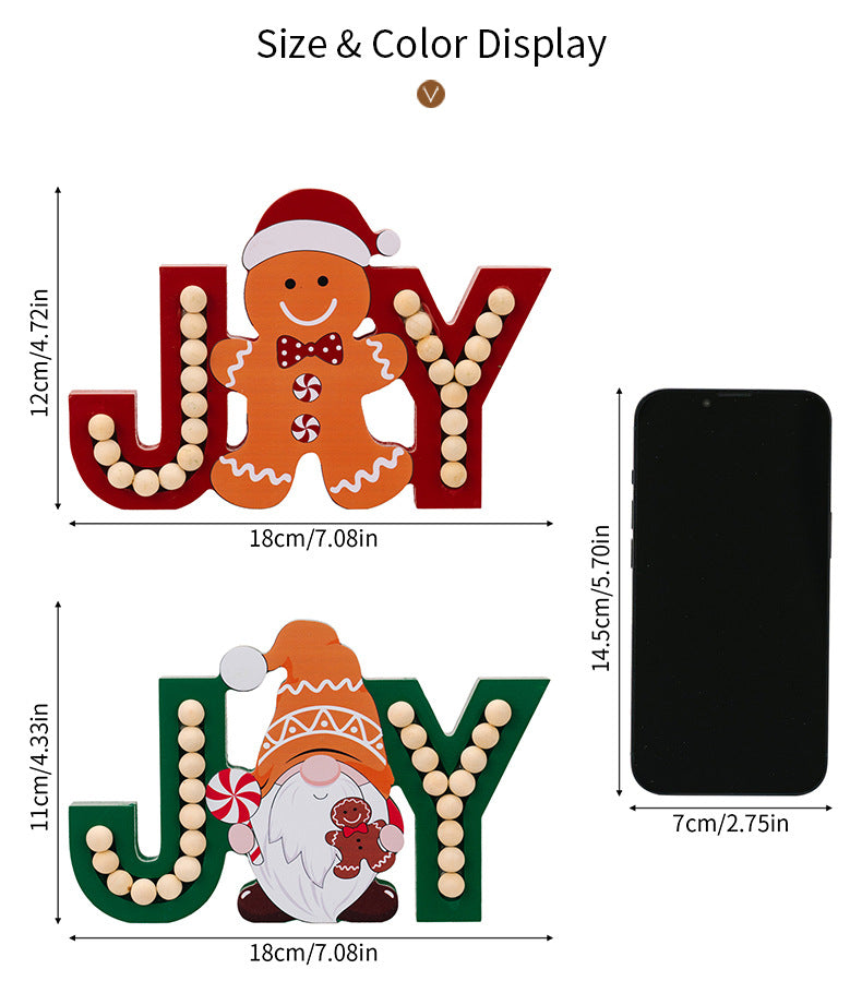 Adorno navideño de madera gnomo jengibre JOY