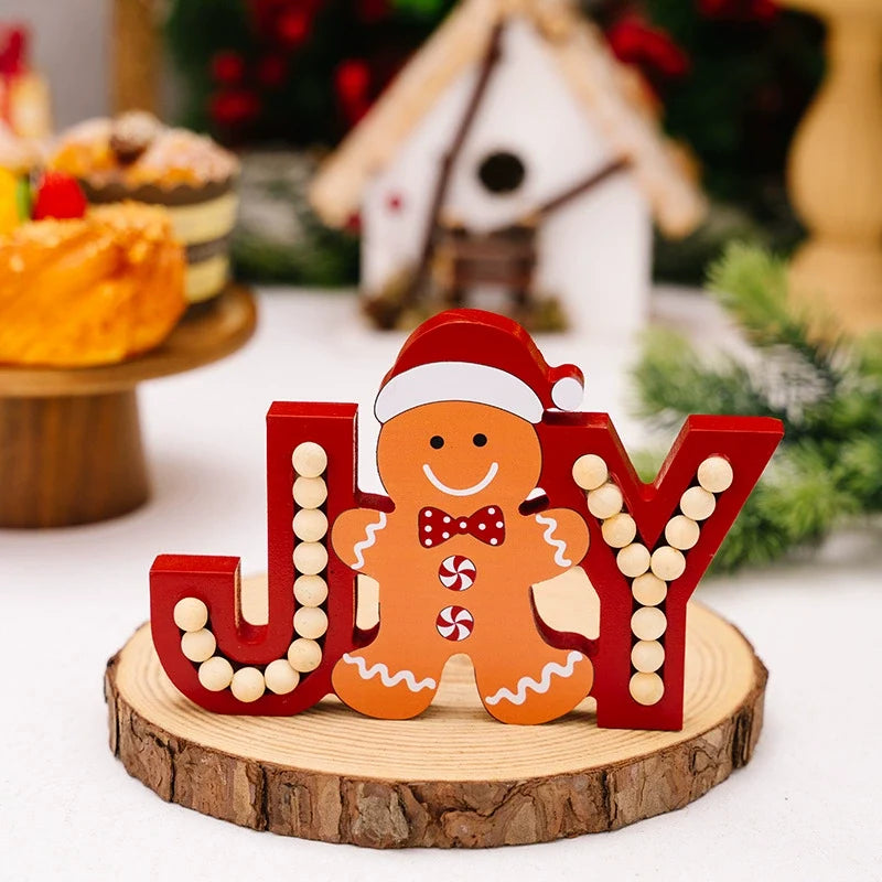 Adorno navideño de madera gnomo jengibre JOY