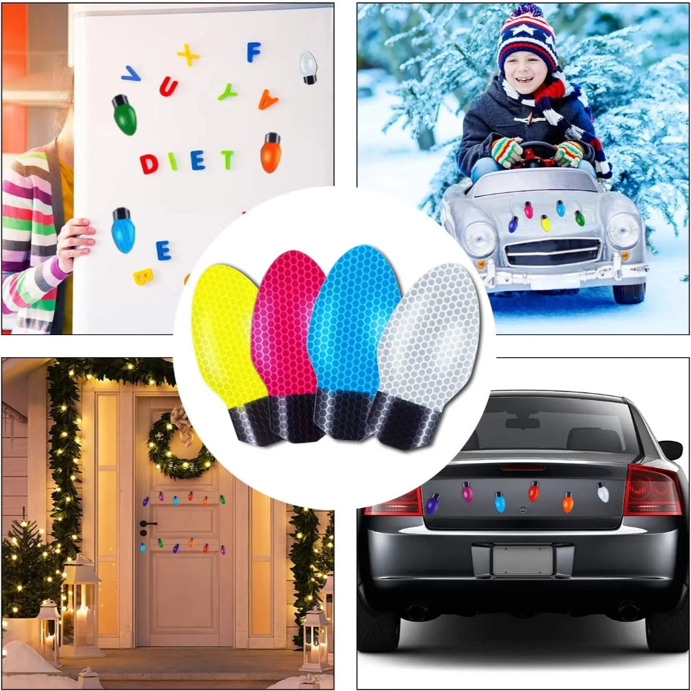 Adornos navideños magnéticos reflectantes con forma de bombilla
