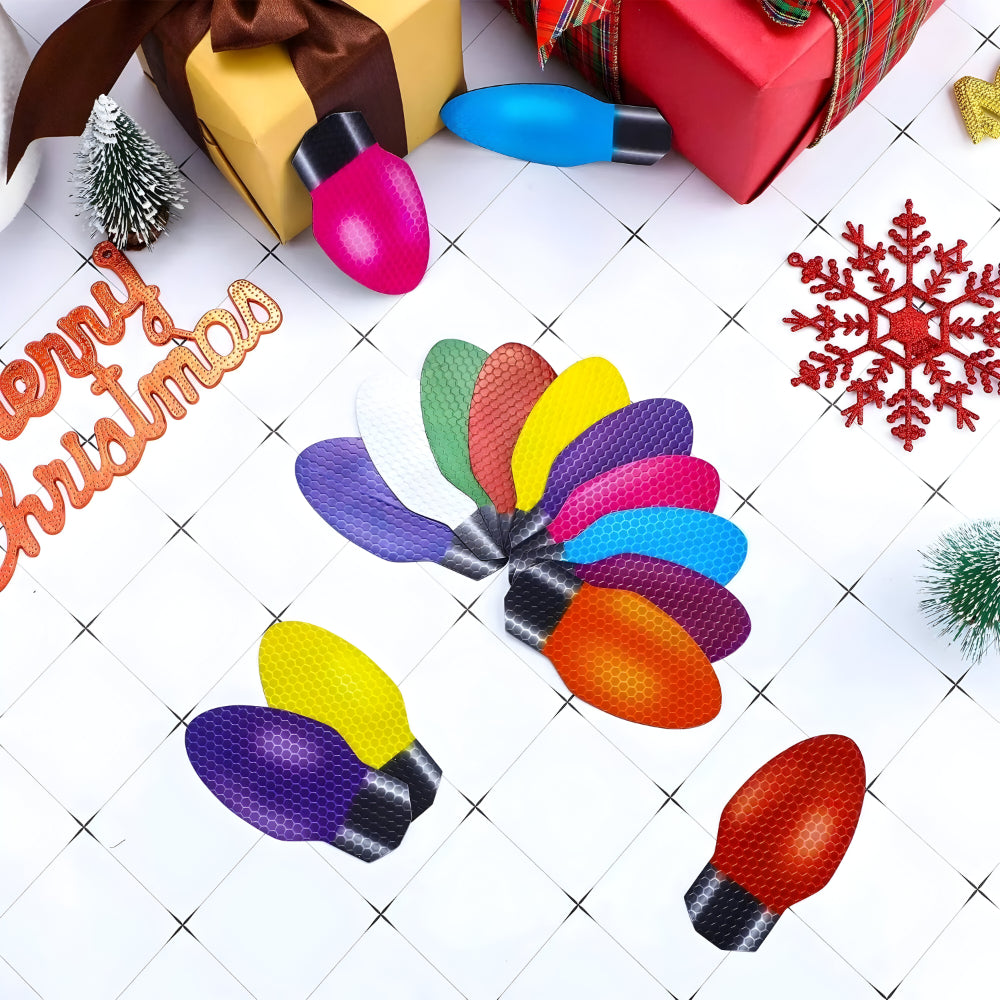 Adornos navideños magnéticos reflectantes con forma de bombilla