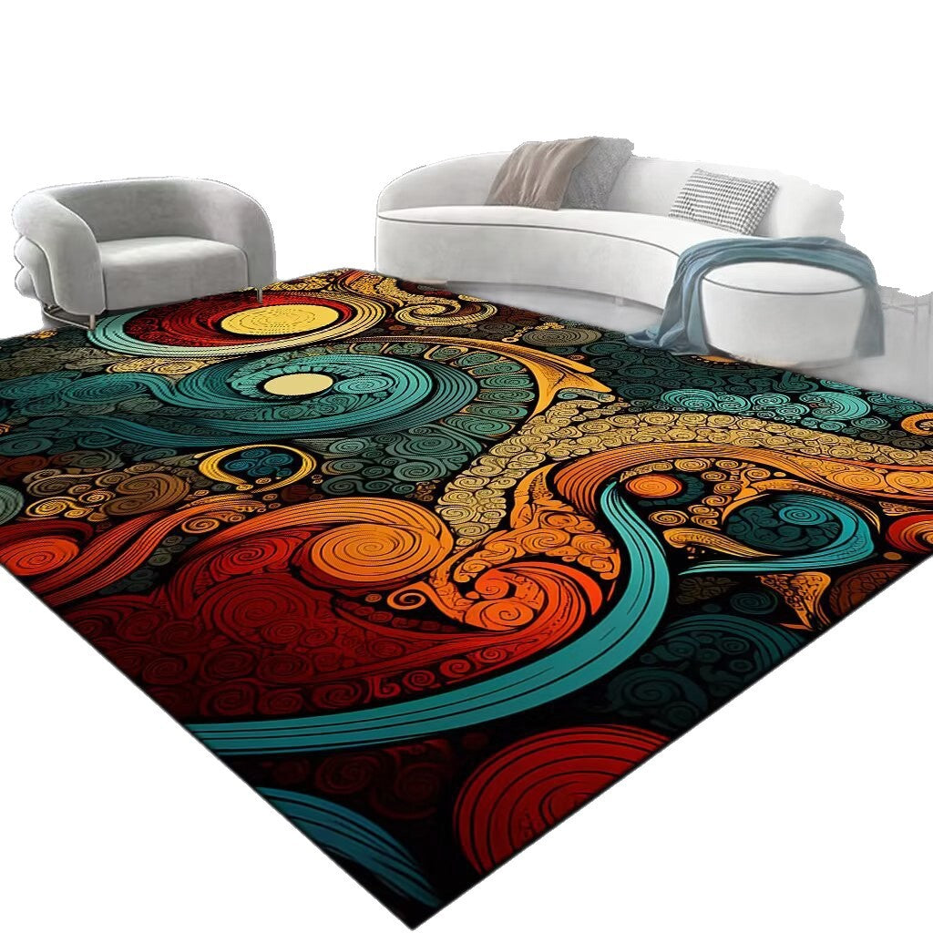 Alfombra de área con diseño abstracto de espirales