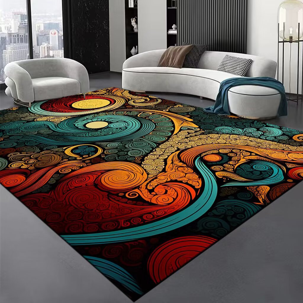 Alfombra de área con diseño abstracto de espirales
