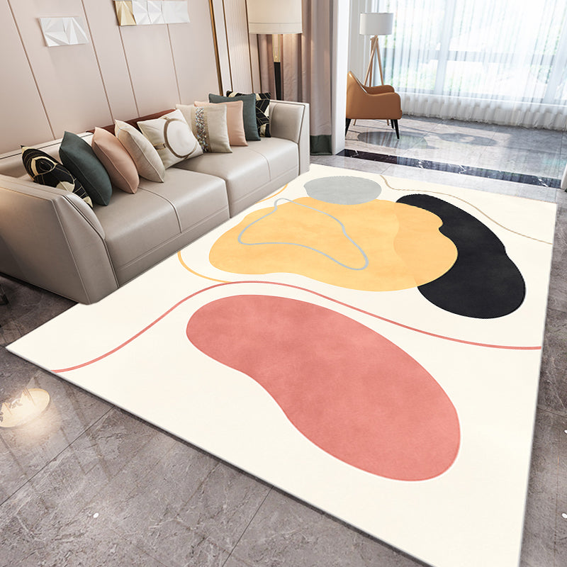 Alfombra moderna abstracta beige de poliéster antideslizante para salón