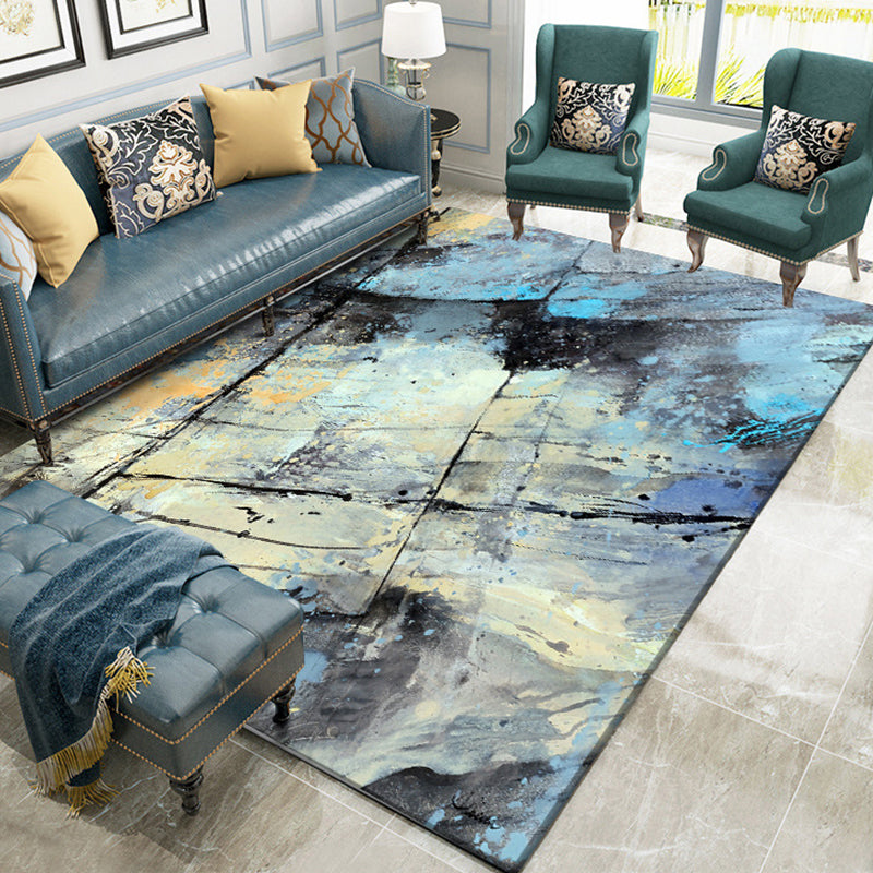 Alfombra de poliéster lavable con patrón abstracto acuarela azul, antideslizante y apta para mascotas