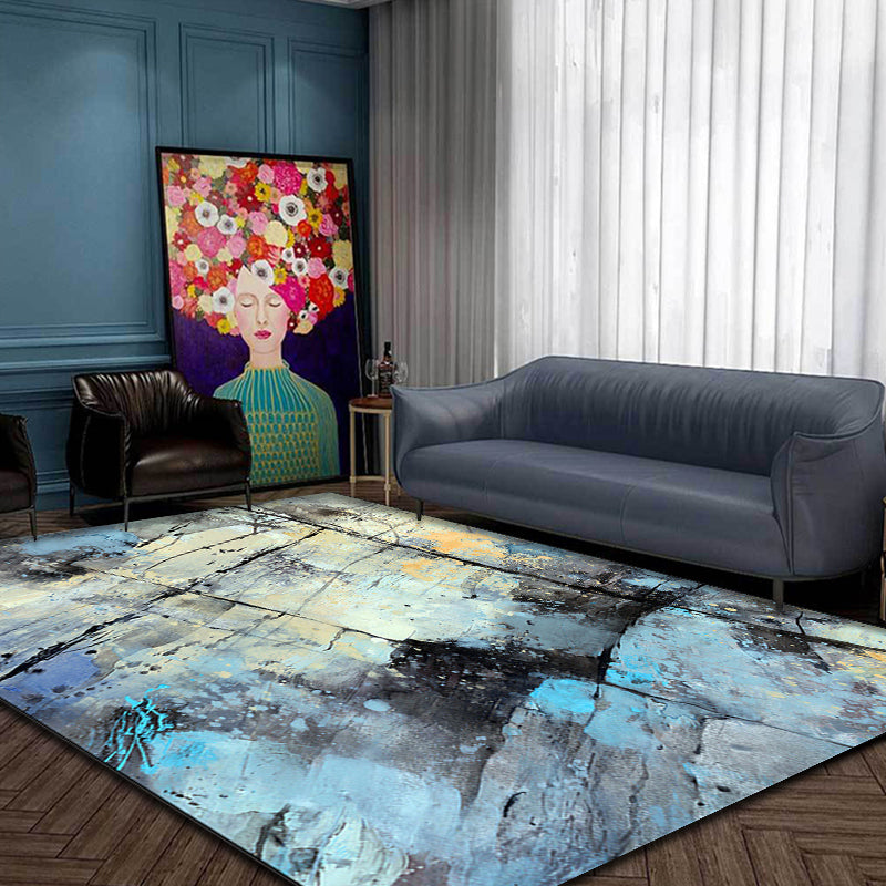 Alfombra de poliéster lavable con patrón abstracto acuarela azul, antideslizante y apta para mascotas